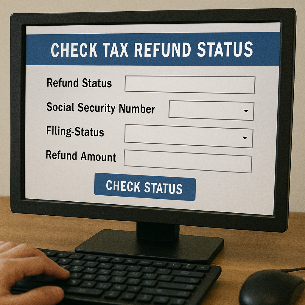 Checking tax refund status on a computer screen